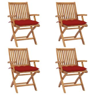 vidaXL Sillas De Jard&iacute;n Plegables 4 Uds Madera Maciza Teca Con Cojines Vidaxl