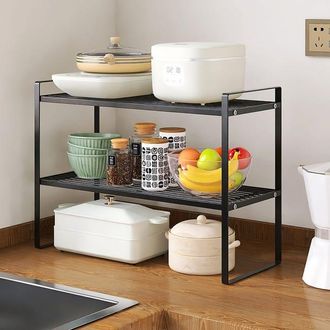 OEM Estanter&iacute;a De Cocina De Dos Niveles, Robusta Y Duradera, Fabricada En Acero Al Carbono, Color Negro, Para Un Almacenamiento Eficiente, 51 X 21 X 36,8 