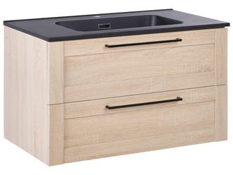 Beliani Mobile Da Bagno Con Lavabo In Legno Massiccio 80 X 47 Cm Marrone Chiaro Tarija