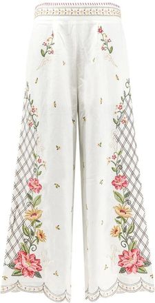 Farm Rio Farm Rio, Broeken, Dames, Wit, S, Katoen, Broderie Fleur Pantalon Large