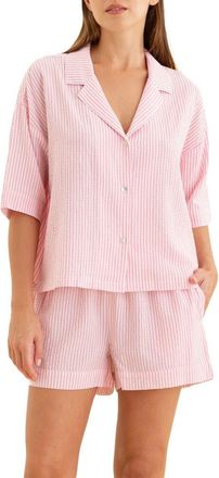 Papinelle Sleepwear Sabine Seersucker Stripe Boxer Short Pajamas in Wild Rose at Nordstrom, Size X-Large