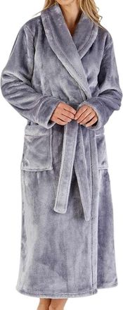 Slenderella Flannel Fleece Shawl Collar Wrap Housecoat (24/26, Silver)