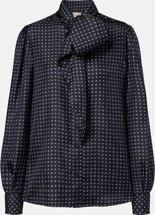 Saint Laurent Printed tie-neck silk cr&ecirc;pe de chine blouse