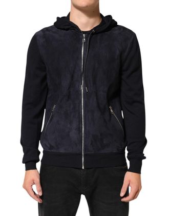 Dolce & Gabbana Mens Black Leather Full Zip Hooded Blouson Jacket Wv+lamb Clothing