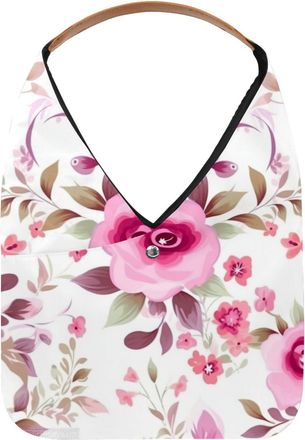 Generic Pink Floral Beautiful Reusable Lightweight Grocery Bags - Foldable Into Compact Pouch, Washable & Sturdy, Multipurpose for Shopping and Travel