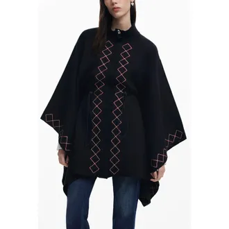Desigual Womens Poncho Embroidery Details - Black - One Size