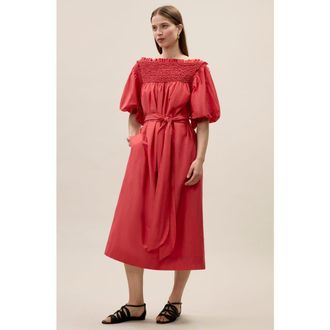 Rebecca Taylor Merrick Silk Cotton Midi Dress in Scarlet at Nordstrom, Size X-Large