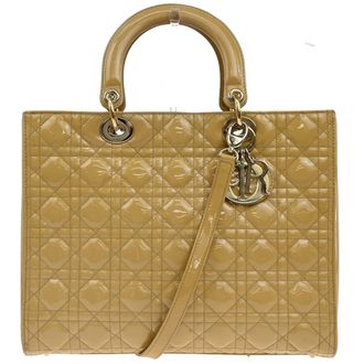 Dior Lady Dior Bag Cannage Quilt Patent Yellow Patent_Leather Handbag (Pre-Owned)
