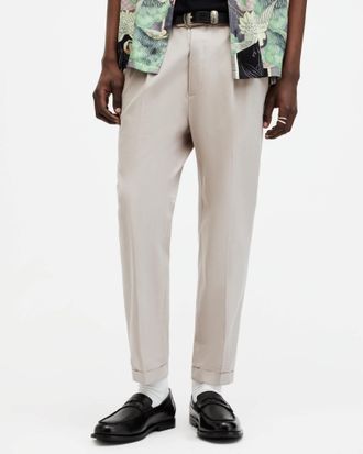AllSaints Cotton Tallis Slim Fit Cropped Tapered Trousers, Size: 28