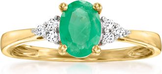 Ross-Simons Emerald Ring With Diamond Accents in 14kt Yellow Gold