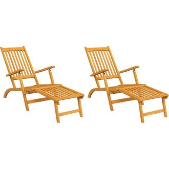 vidaXL Outdoor Deck Chairs with Footrests 2 pcs Solid Wood Acacia vidaXL