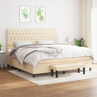 vidaXL Vidaxl - Cama Box Spring Con Colch&oacute;n Tela Color Crema 200x200 Cm