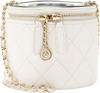 Chanel Black Lambskin Cc Round Vanity Case With Chain (Authentic Pre-Loved)