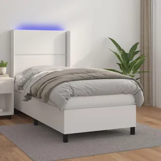 vidaXL Vidaxl - Cama Box Spring Colch&oacute;n Y Led Cuero Sint&eacute;tico Blanco 100x200 Cm
