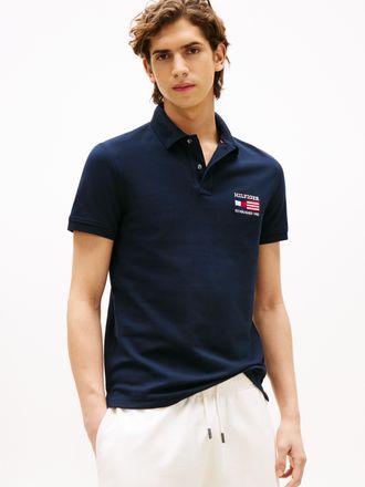 Tommy Hilfiger Poloshirt TOMMY HILFIGER HILFIGER FLAG REG POLO, Herren, Gr. XXL, blau (desert sky), Jersey, Obermaterial: 96% Baumwolle, 4% Elasthan, regular fit, Sh