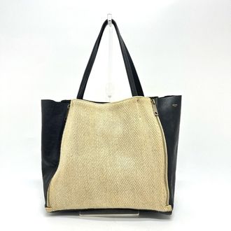 Celine Beige Black Hemp Leather Handbag Tote Bag (Pre-Owned)