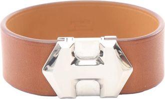 Herm&egrave;s Pre-owned Hermes Barenia and Palladium Plated Super H Bracelet T4 Ladies M57XIMUTX1LGNK79