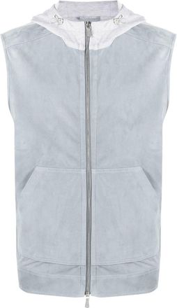 Eleventy pouch-pocket hooded gilet - men - Lamb Skin/Cotton/Polyamide - 54 - Blue