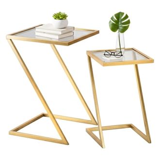 Dmora Dmora - Mesa De Caf&eacute; Lomnago, Mesa De Centro Baja, Revistero Para Sof&aacute;, Estante De La Sala De Estar, 40x40 H60 Cm, Oro