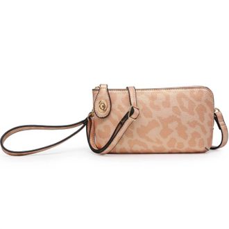 Jen & Co. Cheetah Print Crossbody Wristlet Clutch With Twist Lock Closure In Rose Pink