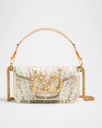 Valentino Garavani Loco Sequin-Embroidered Moire Shoulder Bag