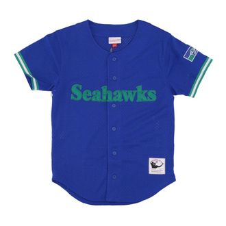 Mitchell & Ness Seattle Seahawks Mesh Button Front Shirt - Heren - Fitness - Blauw - XL - Polyester - Fitness