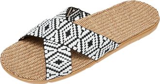 Generic Slippers Womens Summer Linen Slippers Lightweight Flat Sandals Slippers Non-Slip Mules Peep Toe Summer Shoes Slides Hollow Out Slippers Linen Shoes Be