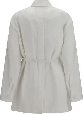 Fendi Womens White Linen Full-Length Jacket Clothing
