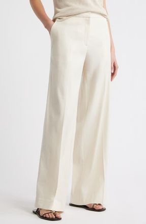 Nordstrom The Lennox Linen Blend Wide Leg Trousers in Ivory Birch at Nordstrom, Size 10