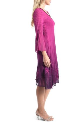 Komarov Ombr&eacute; Slit Sleeve Charmeuse & Chiffon Cocktail Dress In Ombr&eacute; Magenta