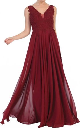 EVA Long Sleeveless Formal Evening Elegant Dress In Burgundy