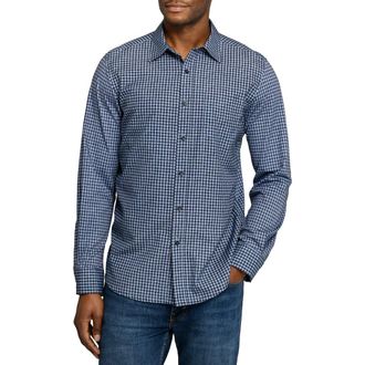 W.R.K Reworked Slim Fit Navy Gingham Check Cotton Button-Up Shirt in Black/Blue at Nordstrom, Size Xx-Large