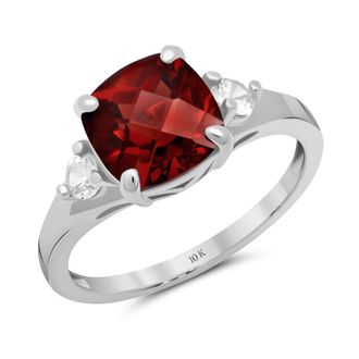 MAX + STONE 10k Yellow or White Gold Cushion Cut Gemstone Three Stone Ring