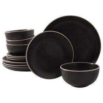 Gibson Home Rockaway 12 Piece Stoneware Dinnerware Set in Black at Nordstrom