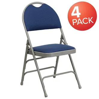 Flash Furniture 4 Pk. Triple Braced Navy Fabric Metal Folding Chair with Easy-Carry Handle