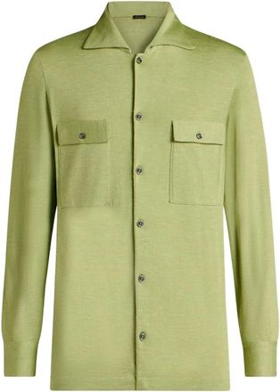 Kiton Zijden Cashmere en Linnen Blend Overshirt - Heren - Casual Overhemden - Groen - S - Linnen - Overhemden