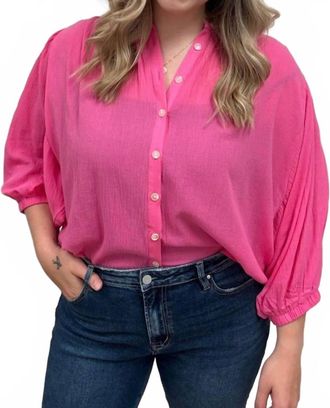 Wishlist Button Up Peasant Blouse In Hibiscus