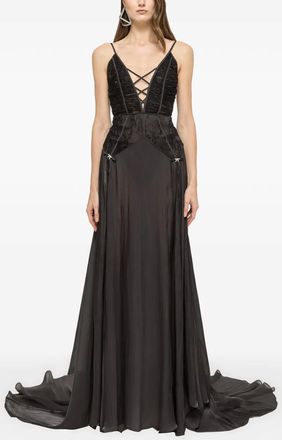 Nissa lace-panel maxi dress - women - Polyester/Nylon/Polyamide - 36 - Black