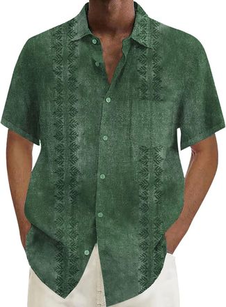 Generic Mens Beach Shirts Short Sleeve Fashion Turndown Collar Summer Hawaiian 3D Printed Button Up Shirt Slim Fit Loose Comfortable Casual Smart Tops Baggy L