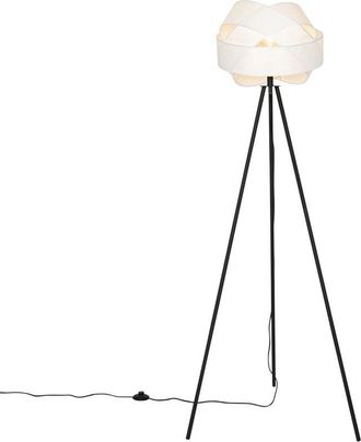 QAZQA Modern Floor Lamp Black with White Shade - Cloth