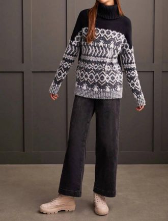 Tribal T-Neck Sweater In Black