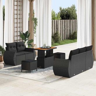 vidaXL Conjunto De Sof&aacute; De Jard&iacute;n 8 Pcs Negro Rat&aacute;n Sint&eacute;tico Vidaxl