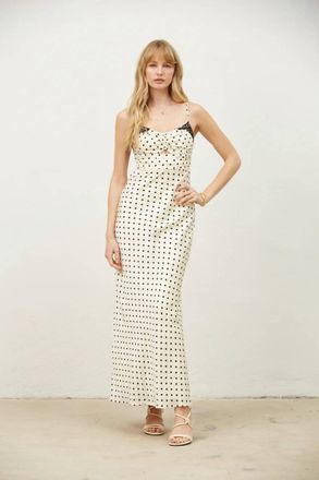Isla Maude Polka Dot Slip Dress With Lace Detail In Cream