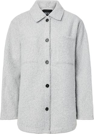 Pieces Hemdjacke PIECES PCOLINE SHACKET PWP, Damen, Gr. XS, grau melange, Web, Obermaterial: 100% Polyester, unifarben, Jacken Hemdjacke
