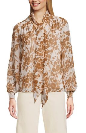 Lands End Chiffon Removable Tie Neck Blouse in Pink Opal Wildflowers at Nordstrom, Size X-Large