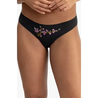Uwila Warrior Soft Seamless Thong with Embroidery in Tap Shoe Black at Nordstrom, Size Xx-Small
