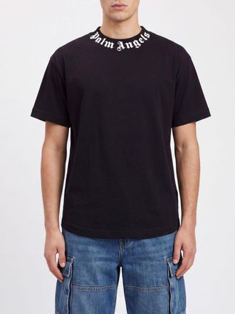 Palm Angels T-shirt girocollo in cotone con logo stampato e orlo curvo
