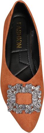 Generic Ladies Flat Shoes Pointed Toe Casual Ballet Flats Solid Color Stylish Classic Rhinestone Lightweight Comfortable Slip On Shoes Work Leisure Orange