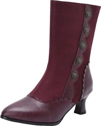 Generic Womens Designer Mid Calf Boots Pointed Toe High Strange Heel With Side Zipper Rivets And Mixed Color Pattern