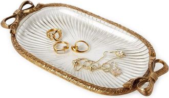 Two's Company Antique Finish Glass Vanity Table / Desk Tray